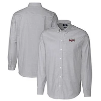 Men's Cutter & Buck  Charcoal Lansing Lugnuts Oxford Stretch Stripe Long Sleeve Button-Down Dress Shirt