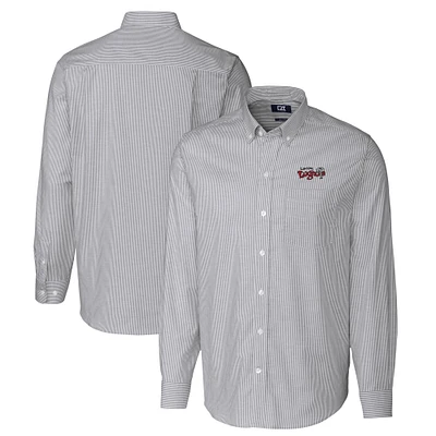 Men's Cutter & Buck  Charcoal Lansing Lugnuts Oxford Stretch Stripe Long Sleeve Button-Down Dress Shirt