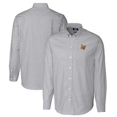 Men's Cutter & Buck  Charcoal Las Vegas Aviators Oxford Stretch Stripe Long Sleeve Button-Down Dress Shirt