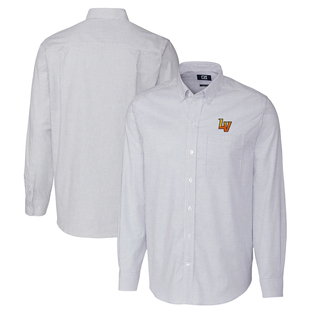 Men's Cutter & Buck Light Blue Las Vegas Aviators Oxford Stretch Stripe Long Sleeve Button-Down Dress Shirt