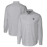Men's Cutter & Buck  Charcoal Lehigh Valley IronPigs Oxford Stretch Stripe Long Sleeve Button-Down Dress Shirt