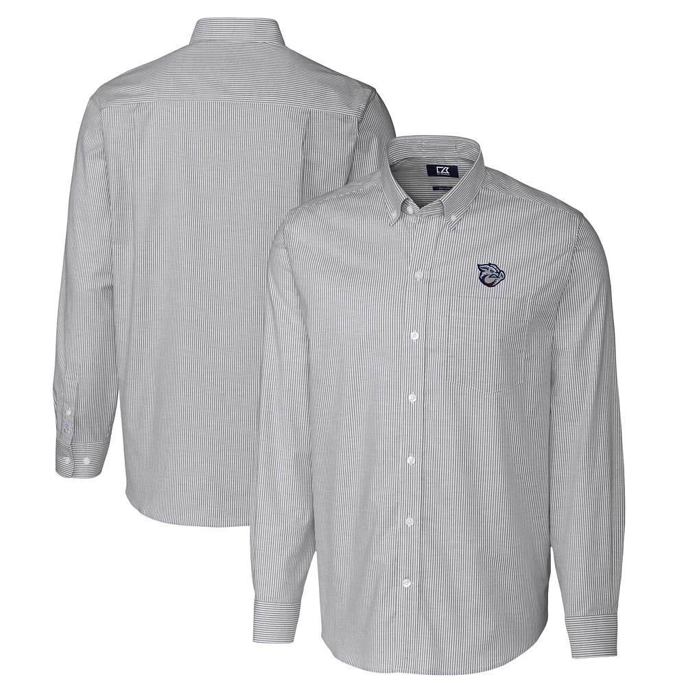 Men's Cutter & Buck Charcoal Lehigh Valley IronPigs Oxford Stretch Stripe Long Sleeve Button-Down Dress Shirt