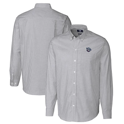 Men's Cutter & Buck  Charcoal Lehigh Valley IronPigs Oxford Stretch Stripe Long Sleeve Button-Down Dress Shirt