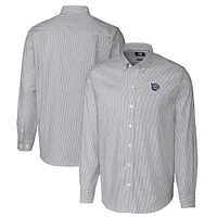 Men's Cutter & Buck  Charcoal Lehigh Valley IronPigs Oxford Stretch Stripe Long Sleeve Button-Down Dress Shirt