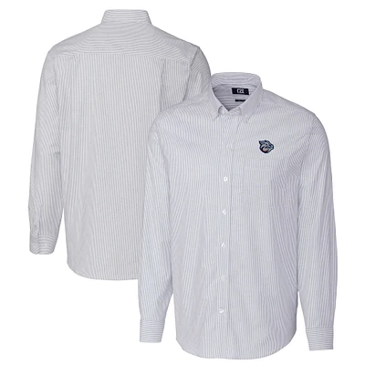 Men's Cutter & Buck  Light Blue Lehigh Valley IronPigs Oxford Stretch Stripe Long Sleeve Button-Down Dress Shirt