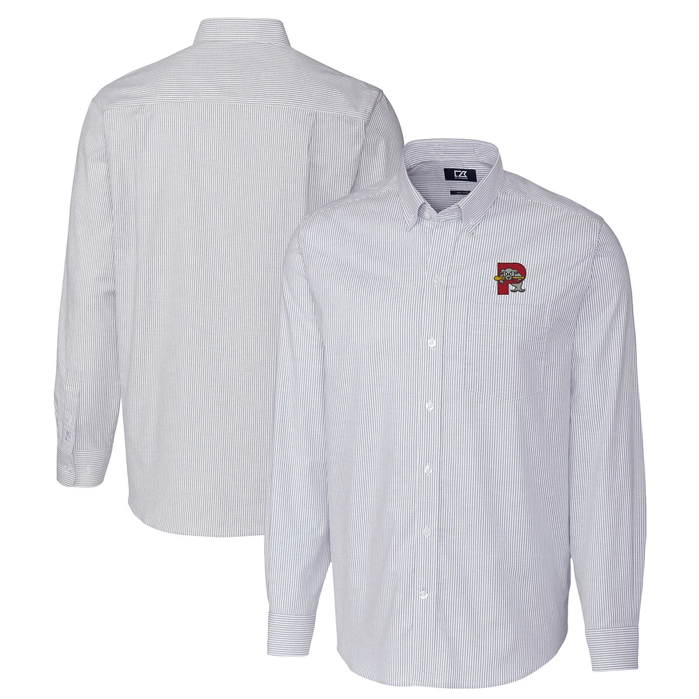 Men's Cutter & Buck  Light Blue Portland Sea Dogs Oxford Stretch Stripe Long Sleeve Button-Down Dress Shirt