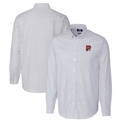 Men's Cutter & Buck  Light Blue Portland Sea Dogs Oxford Stretch Stripe Long Sleeve Button-Down Dress Shirt