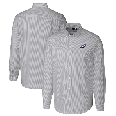 Men's Cutter & Buck  Charcoal Reading Fightin Phils Oxford Stretch Stripe Long Sleeve Button-Down Dress Shirt