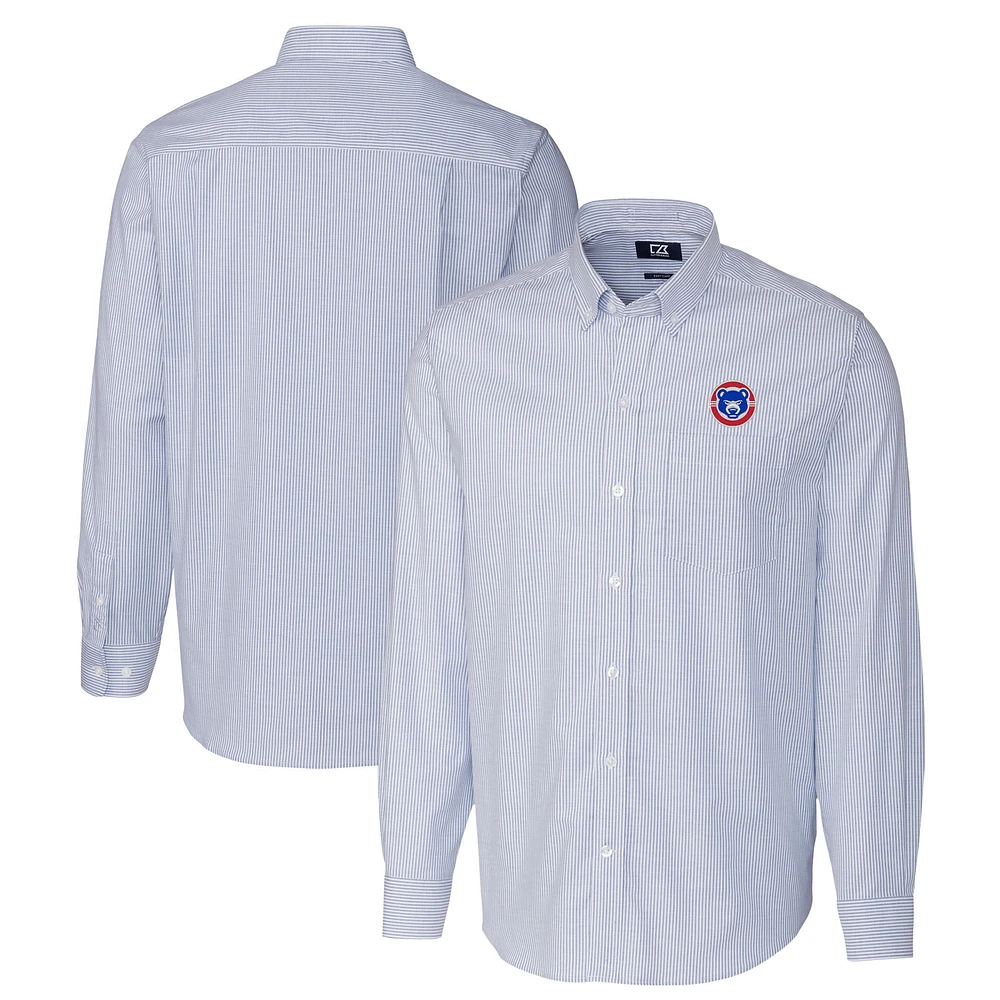Men's Cutter & Buck Blue South Bend Cubs Oxford Stretch Stripe Long Sleeve Button-Down Dress Shirt
