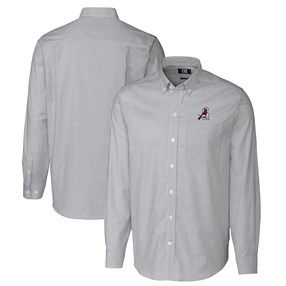 Men's Cutter & Buck Charcoal Springfield Cardinals Oxford Stretch Stripe Long Sleeve Button-Down Dress Shirt