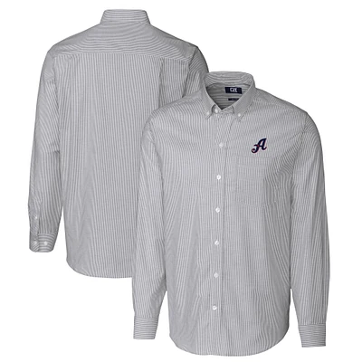 Men's Cutter & Buck  Charcoal Reno Aces Oxford Stretch Stripe Long Sleeve Button-Down Dress Shirt