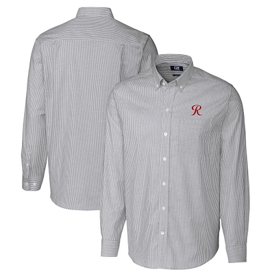 Men's Cutter & Buck  Charcoal Tacoma Rainiers Oxford Stretch Stripe Long Sleeve Button-Down Dress Shirt
