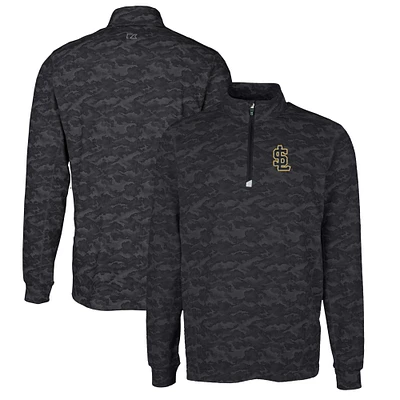 Men's Cutter & Buck Black Salt Lake Bees Traverse Camo Print Stretch Quarter-Zip Pullover Top