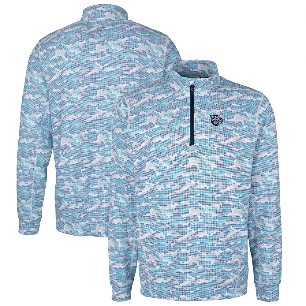 Men's Cutter & Buck Light Blue Lehigh Valley IronPigs Traverse Camo Print Stretch Quarter-Zip Pullover Top
