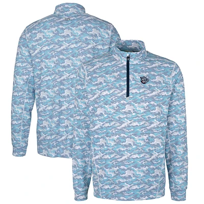 Men's Cutter & Buck Light Blue Lehigh Valley IronPigs Traverse Camo Print Stretch Quarter-Zip Pullover Top