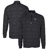Men's Cutter & Buck Black Lehigh Valley IronPigs Traverse Camo Print Stretch Quarter-Zip Pullover Top