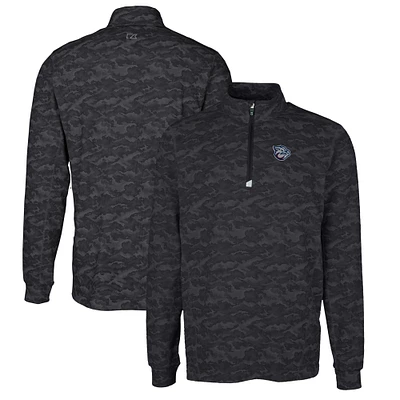 Men's Cutter & Buck Black Lehigh Valley IronPigs Traverse Camo Print Stretch Quarter-Zip Pullover Top