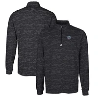 Men's Cutter & Buck Black Lehigh Valley IronPigs Traverse Camo Print Stretch Quarter-Zip Pullover Top