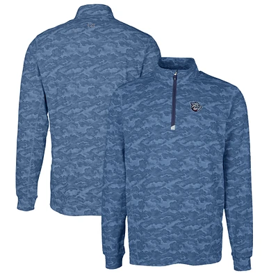 Men's Cutter & Buck Navy Lehigh Valley IronPigs Traverse Camo Print Stretch Quarter-Zip Pullover Top