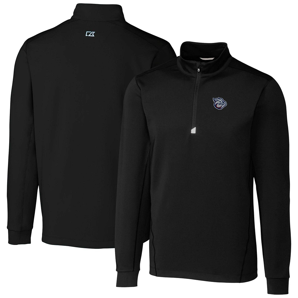 Men's Cutter & Buck Black Lehigh Valley IronPigs Traverse Stretch Quarter-Zip Pullover Top