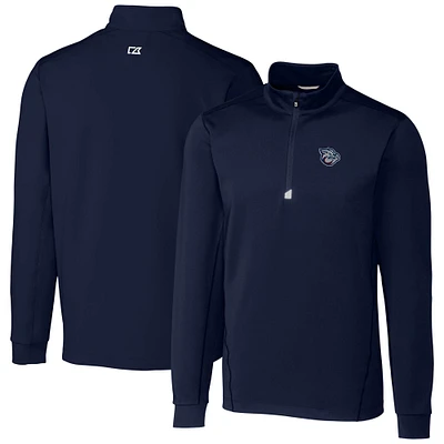 Men's Cutter & Buck Navy Lehigh Valley IronPigs Traverse Stretch Quarter-Zip Pullover Top