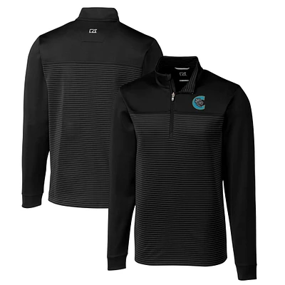 Men's Cutter & Buck Charlotte Knights Traverse Stripe Stretch Quarter-Zip Pullover Top