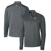 Men's Cutter & Buck  Gray Greenville Drive Traverse Stripe Stretch Quarter-Zip Pullover Top