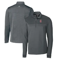 Men's Cutter & Buck  Gray Greenville Drive Traverse Stripe Stretch Quarter-Zip Pullover Top