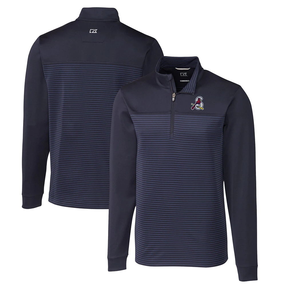 Men's Cutter & Buck Navy Springfield Cardinals Traverse Stripe Stretch Quarter-Zip Pullover Top