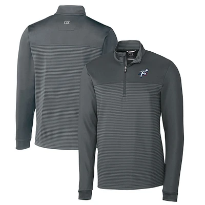 Men's Cutter & Buck  Gray Reading Fightin Phils Traverse Stripe Stretch Quarter-Zip Pullover Top
