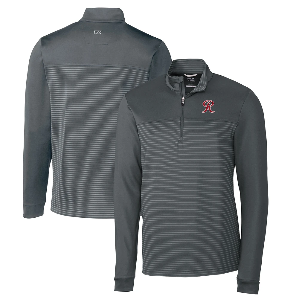 Men's Cutter & Buck Gray Tacoma Rainiers Traverse Stripe Stretch Quarter-Zip Pullover Top