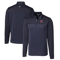 Men's Cutter & Buck  Navy Tacoma Rainiers Traverse Stripe Stretch Quarter-Zip Pullover Top