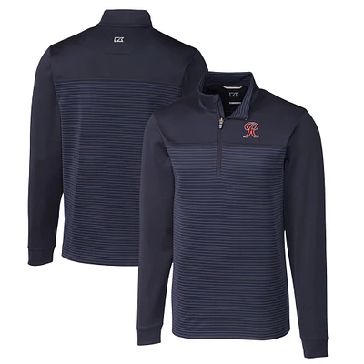 Men's Cutter & Buck  Navy Tacoma Rainiers Traverse Stripe Stretch Quarter-Zip Pullover Top
