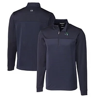 Men's Cutter & Buck  Navy Gwinnett Stripers Traverse Stripe Stretch Quarter-Zip Pullover Top