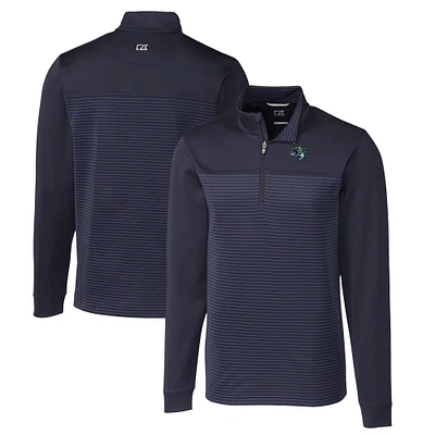 Men's Cutter & Buck  Navy Gwinnett Stripers Traverse Stripe Stretch Quarter-Zip Pullover Top