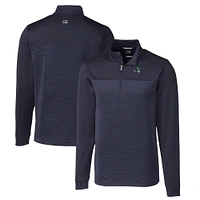 Men's Cutter & Buck  Navy Gwinnett Stripers Traverse Stripe Stretch Quarter-Zip Pullover Top