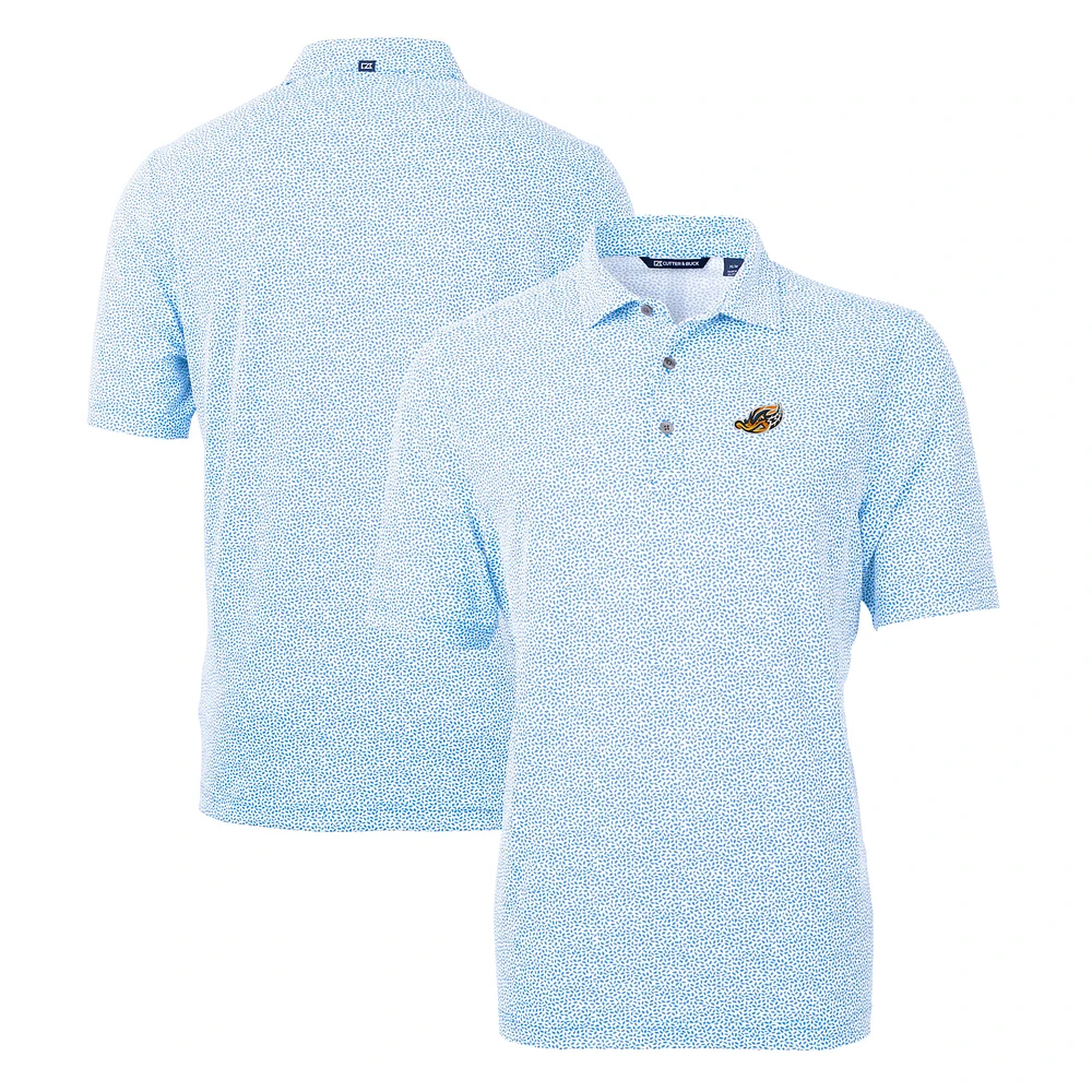Men's Cutter & Buck Powder Blue Akron RubberDucks Virtue Eco Pique Botanical Print Recycled Polo