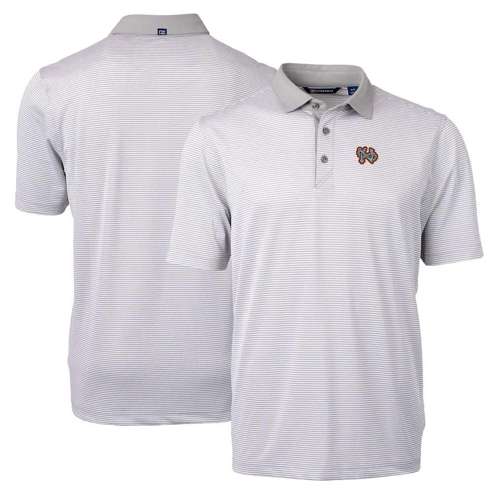 Men's Cutter & Buck Gray/White Norfolk Tides Virtue Eco Pique Micro Stripe Recycled Polo