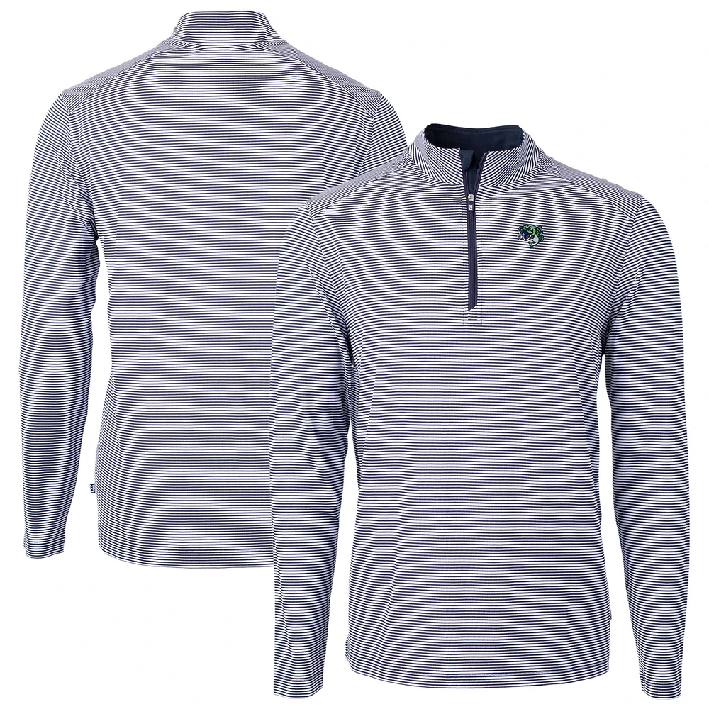 Men's Cutter & Buck Navy/ Gwinnett Stripers Virtue Eco Pique Micro Stripe Recycled Quarter-Zip Pullover Top