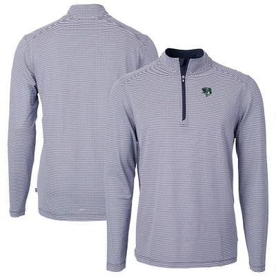 Men's Cutter & Buck Navy/ Gwinnett Stripers Virtue Eco Pique Micro Stripe Recycled Quarter-Zip Pullover Top