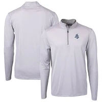 Men's Cutter & Buck Gray/White Hartford Yard Goats Virtue Eco Pique Micro Stripe Recycled Quarter-Zip Pullover Top
