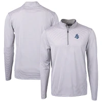 Men's Cutter & Buck Gray/White Hartford Yard Goats Virtue Eco Pique Micro Stripe Recycled Quarter-Zip Pullover Top