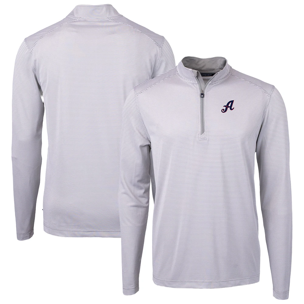 Men's Cutter & Buck Gray/White Reno Aces Virtue Eco Pique Micro Stripe Recycled Quarter-Zip Pullover Top