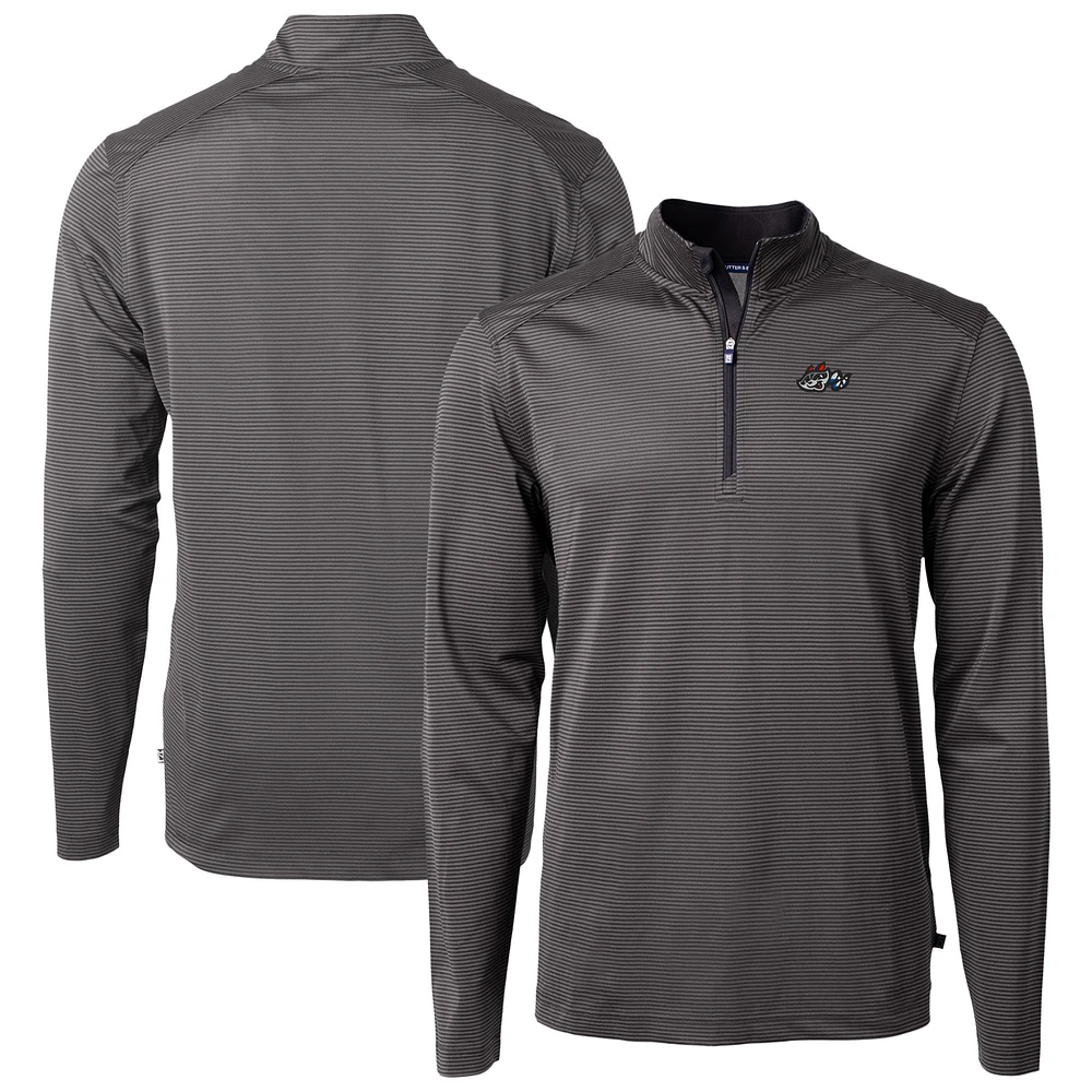 Men's Cutter & Buck Black/Gray Rocket City Trash Pandas Virtue Eco Pique Micro Stripe Recycled Quarter-Zip Pullover Top