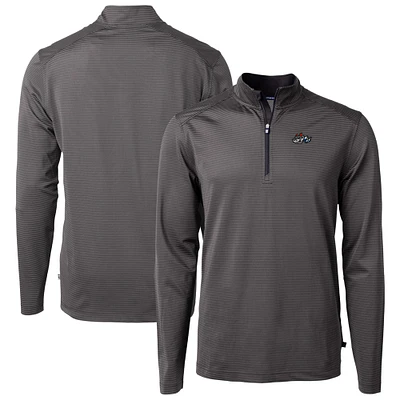 Men's Cutter & Buck Black/Gray Rocket City Trash Pandas Virtue Eco Pique Micro Stripe Recycled Quarter-Zip Pullover Top