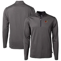 Men's Cutter & Buck Gray/ Rochester Red Wings Virtue Eco Pique Micro Stripe Recycled Quarter-Zip Pullover Top