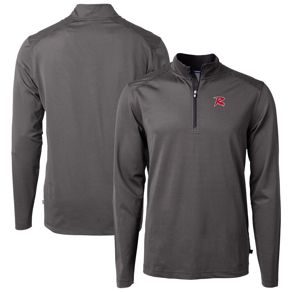 Men's Cutter & Buck Black/Gray Richmond Flying Squirrels Virtue Eco Pique Micro Stripe Recycled Quarter-Zip Pullover Top