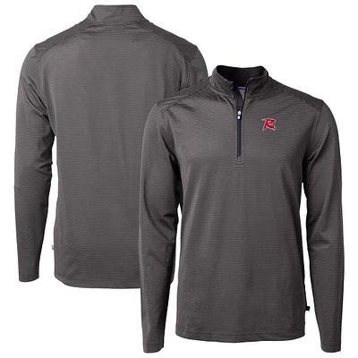 Men's Cutter & Buck Black/Gray Richmond Flying Squirrels Virtue Eco Pique Micro Stripe Recycled Quarter-Zip Pullover Top