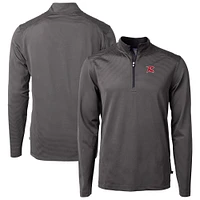 Men's Cutter & Buck Black/Gray Richmond Flying Squirrels Virtue Eco Pique Micro Stripe Recycled Quarter-Zip Pullover Top