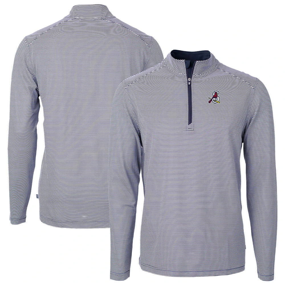 Men's Cutter & Buck Navy/White Springfield Cardinals Virtue Eco Pique Micro Stripe Recycled Quarter-Zip Pullover Top
